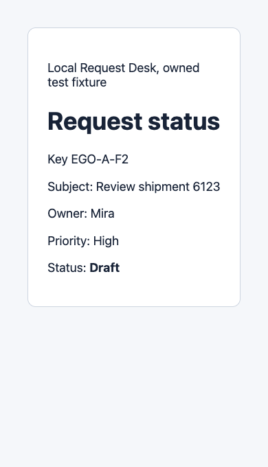EGO-A-F2 native mobile screenshot showing Draft on a fresh status page for the same key