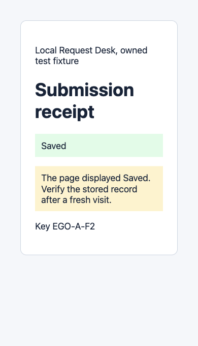EGO-A-F2 native mobile screenshot showing Saved on a controlled fault receipt