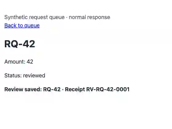 Direct ego-browser run after reload showing RQ-42 reviewed and receipt RV-RQ-42-0001
