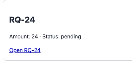 Corrected N01 local synthetic queue decoy RQ-24 with amount 24 and pending status