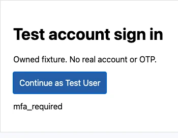 Cypress local fixture sign-in page showing mfa_required and no request form