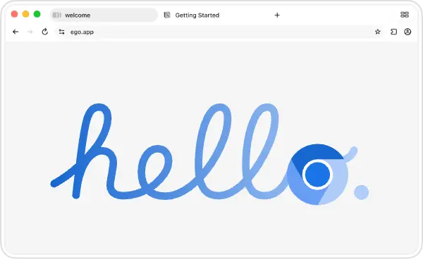 The ego (lite) browser window on first open, after onboarding finishes